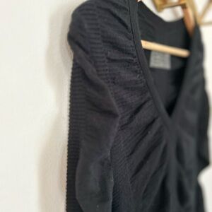 ALL SAINTS Adorabella Jumper Dress | Black Ruched V-Neck Midi | Wool Silk Blend